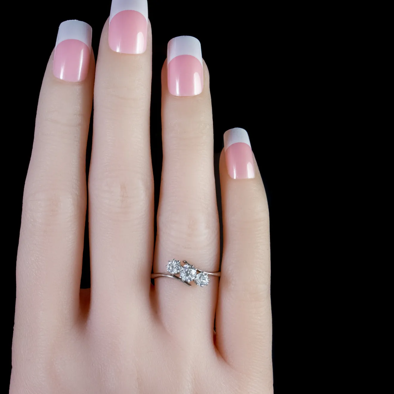 Antique Edwardian Diamond Trilogy Ring 18Ct White Gold Circa 1918