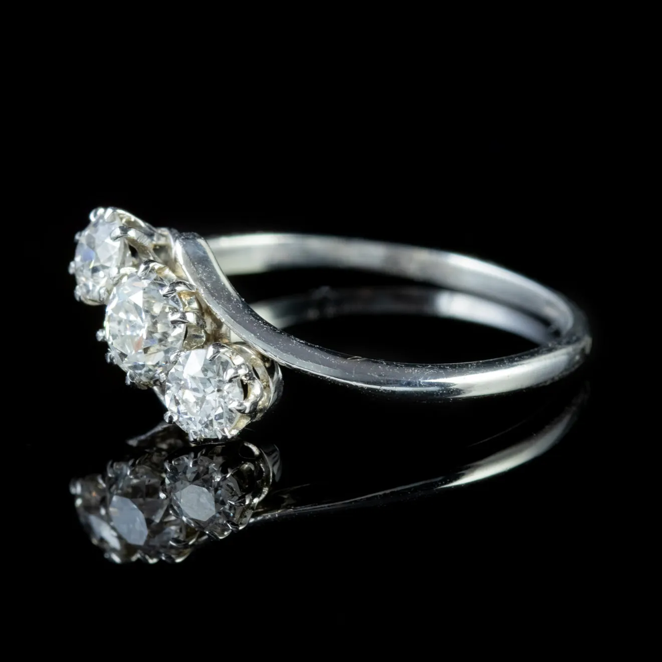 Antique Edwardian Diamond Trilogy Ring 18Ct White Gold Circa 1918