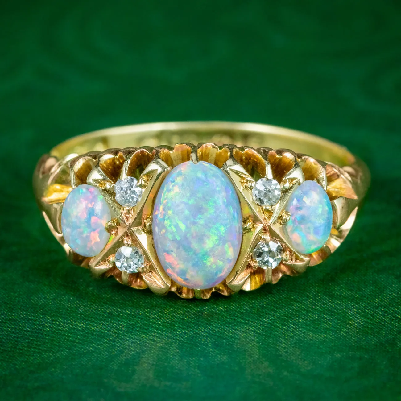 Antique Edwardian Opal Diamond Ring Dated 1906