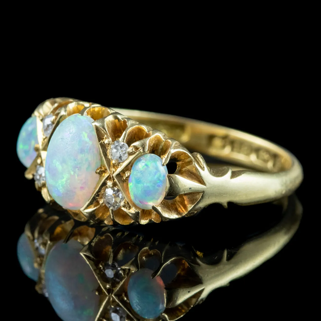 Antique Edwardian Opal Diamond Ring Dated 1906