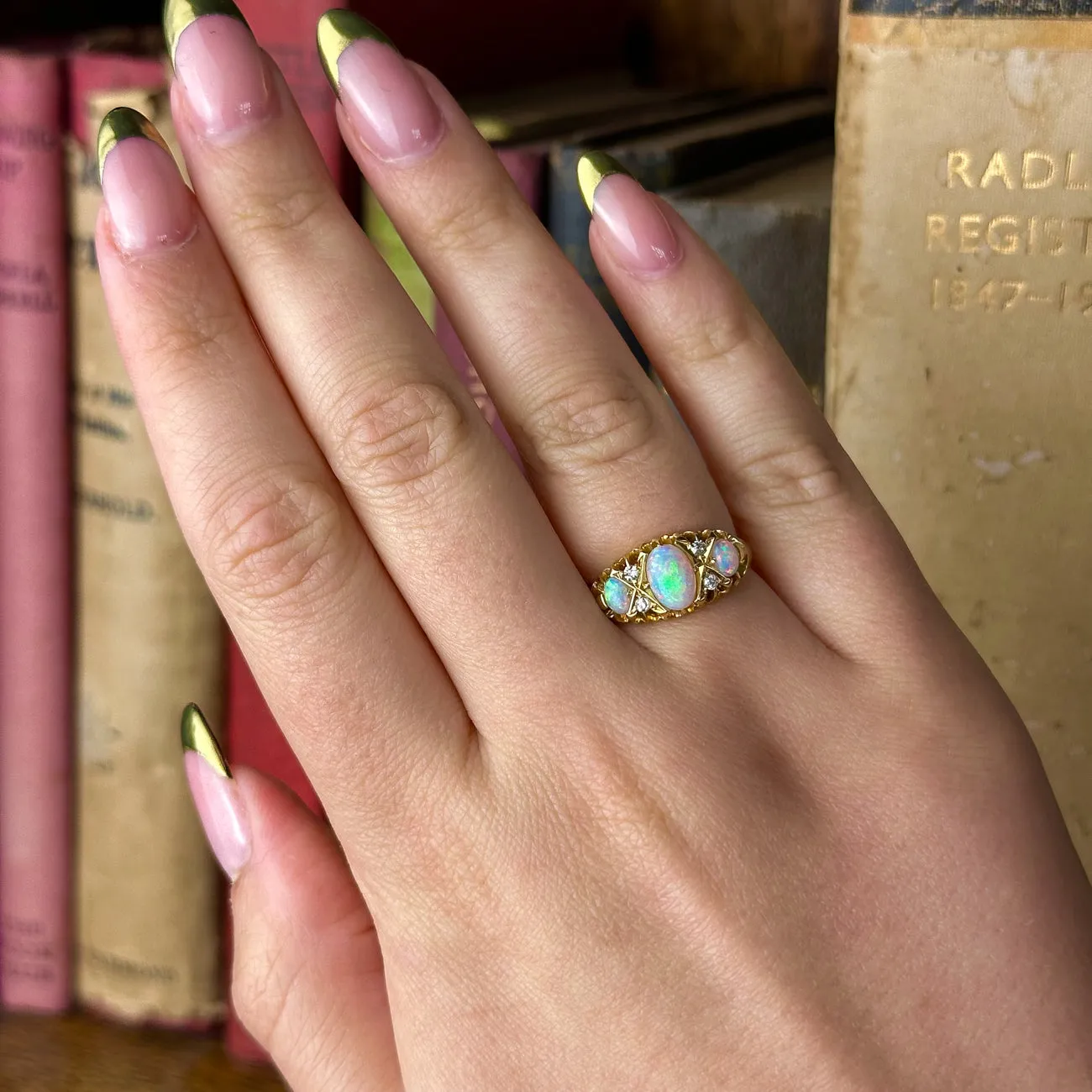 Antique Edwardian Opal Diamond Ring Dated 1906