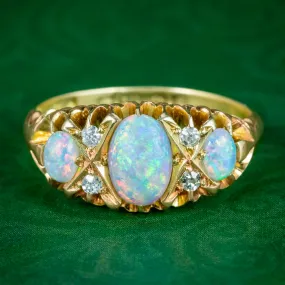 Antique Edwardian Opal Diamond Ring Dated 1906