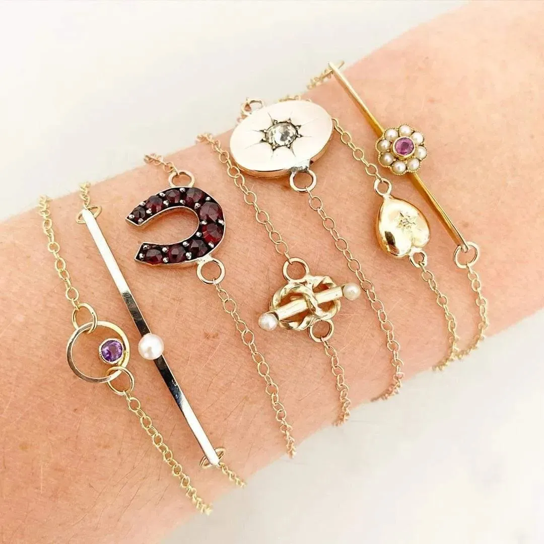 Antique Edwardian Pearl & Ruby 9ct Gold Flower Bracelet