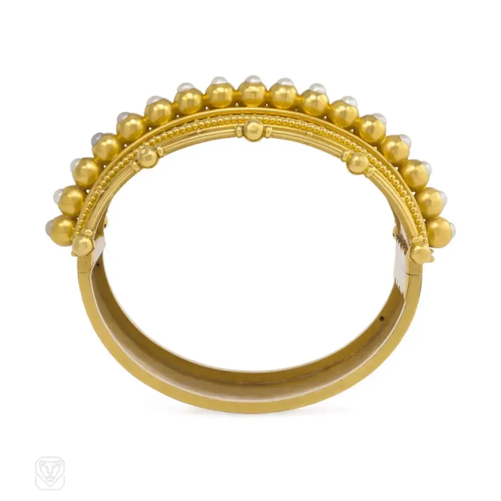 Antique gold and pearl cuff bracelet