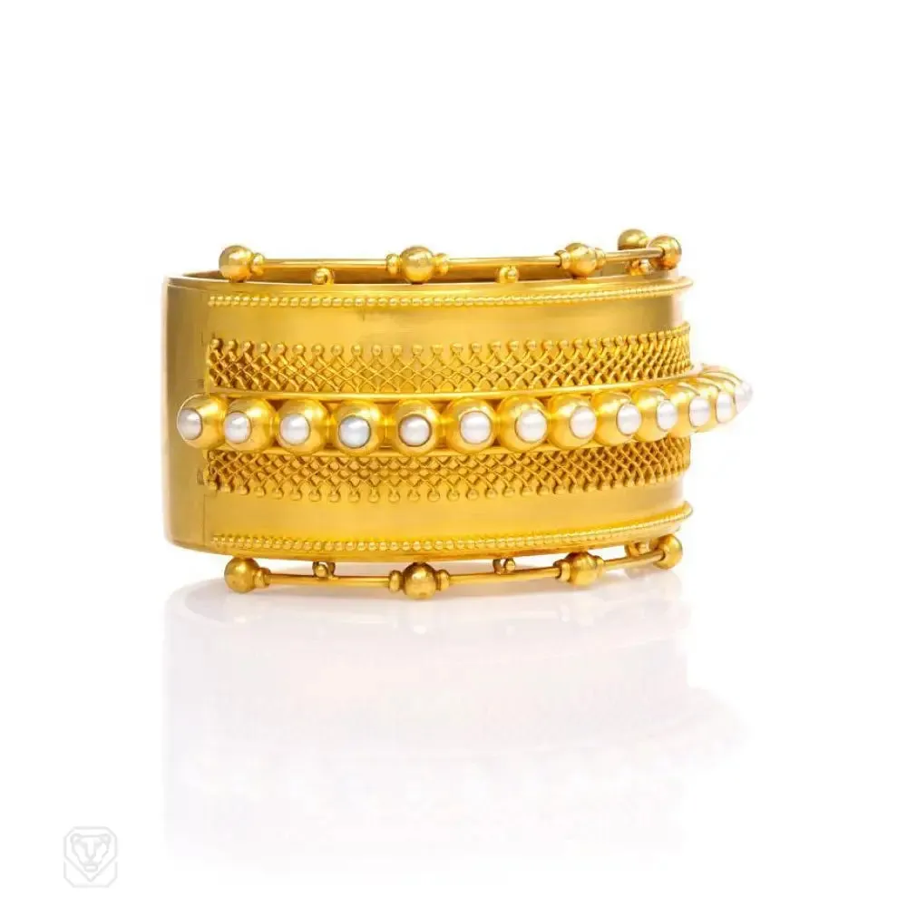 Antique gold and pearl cuff bracelet