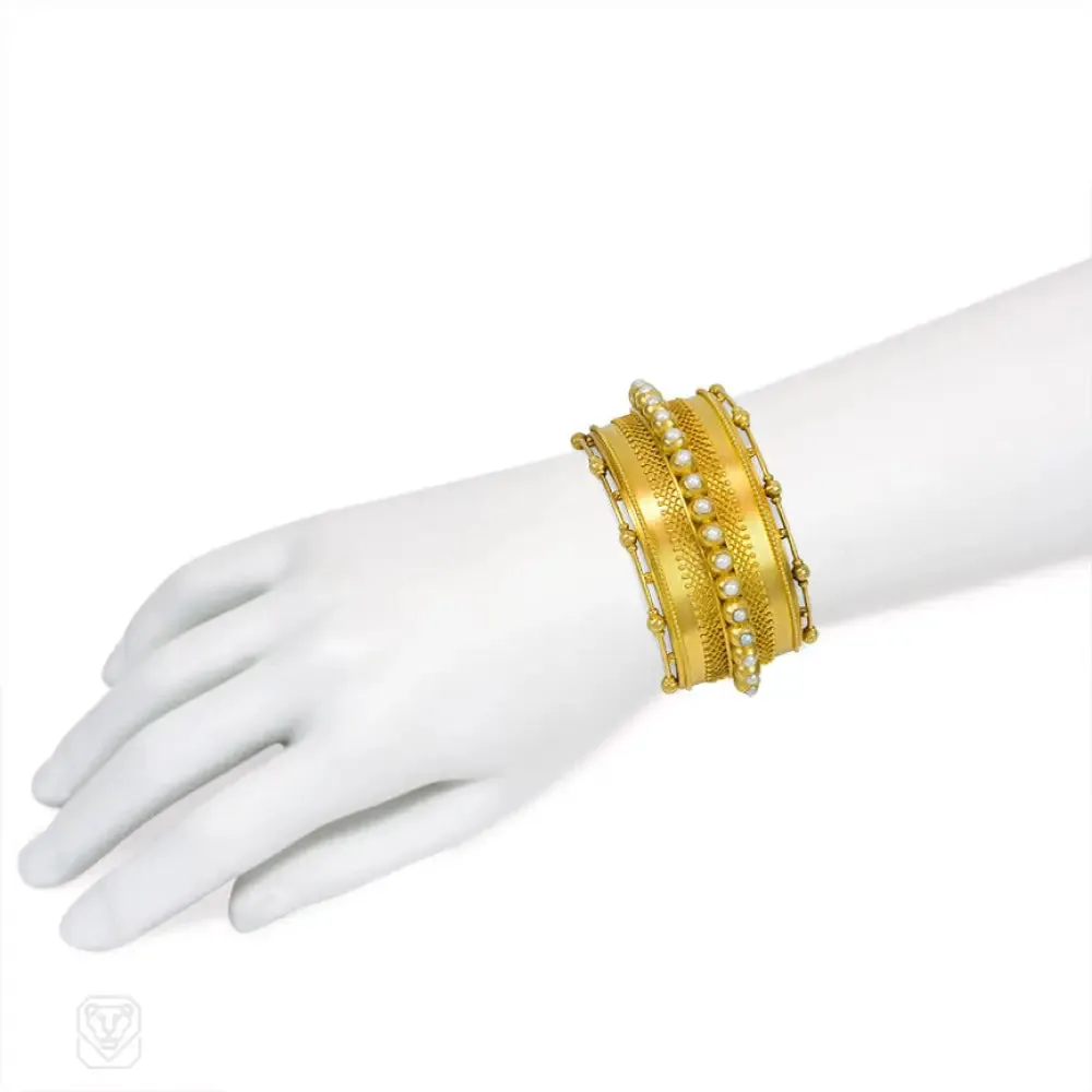 Antique gold and pearl cuff bracelet