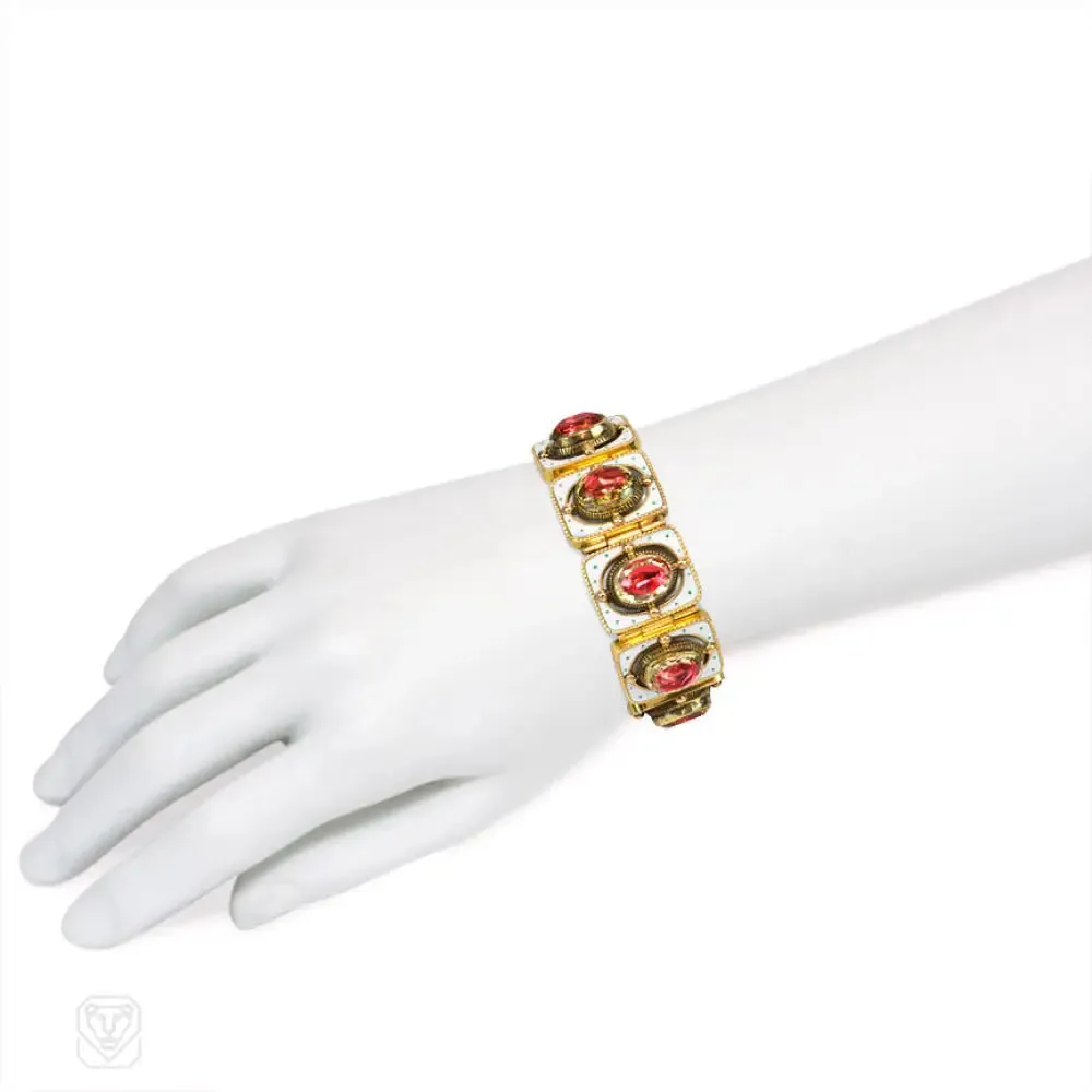 Antique gold and white enamel bracelet, France