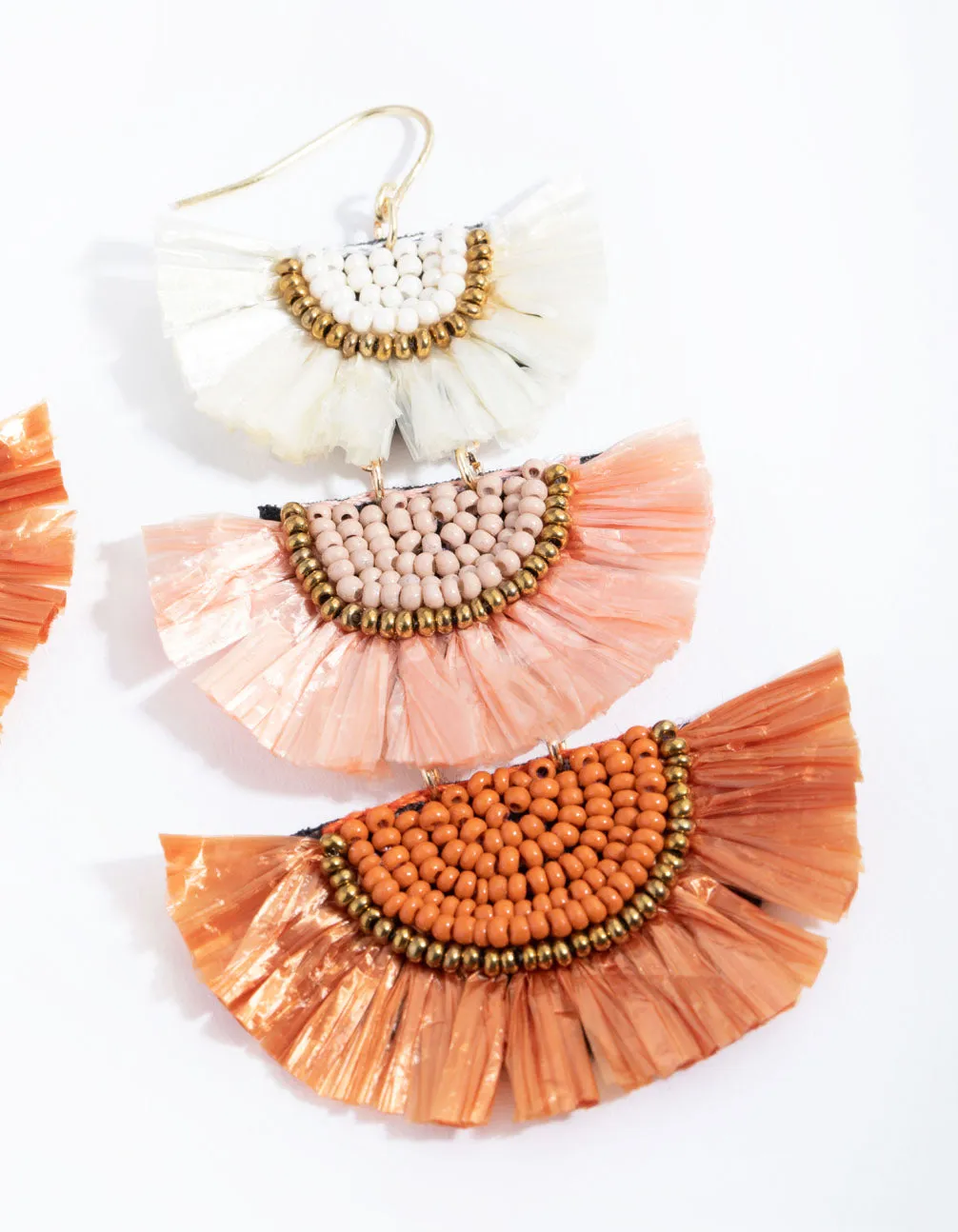 Antique Gold Raffia Fan Drop Earrings