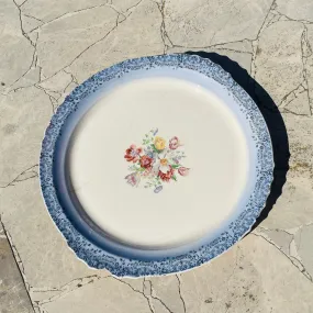 Antique Madera USA Laced Blue Floral Large Ceramic Serving Plate Dish Platter