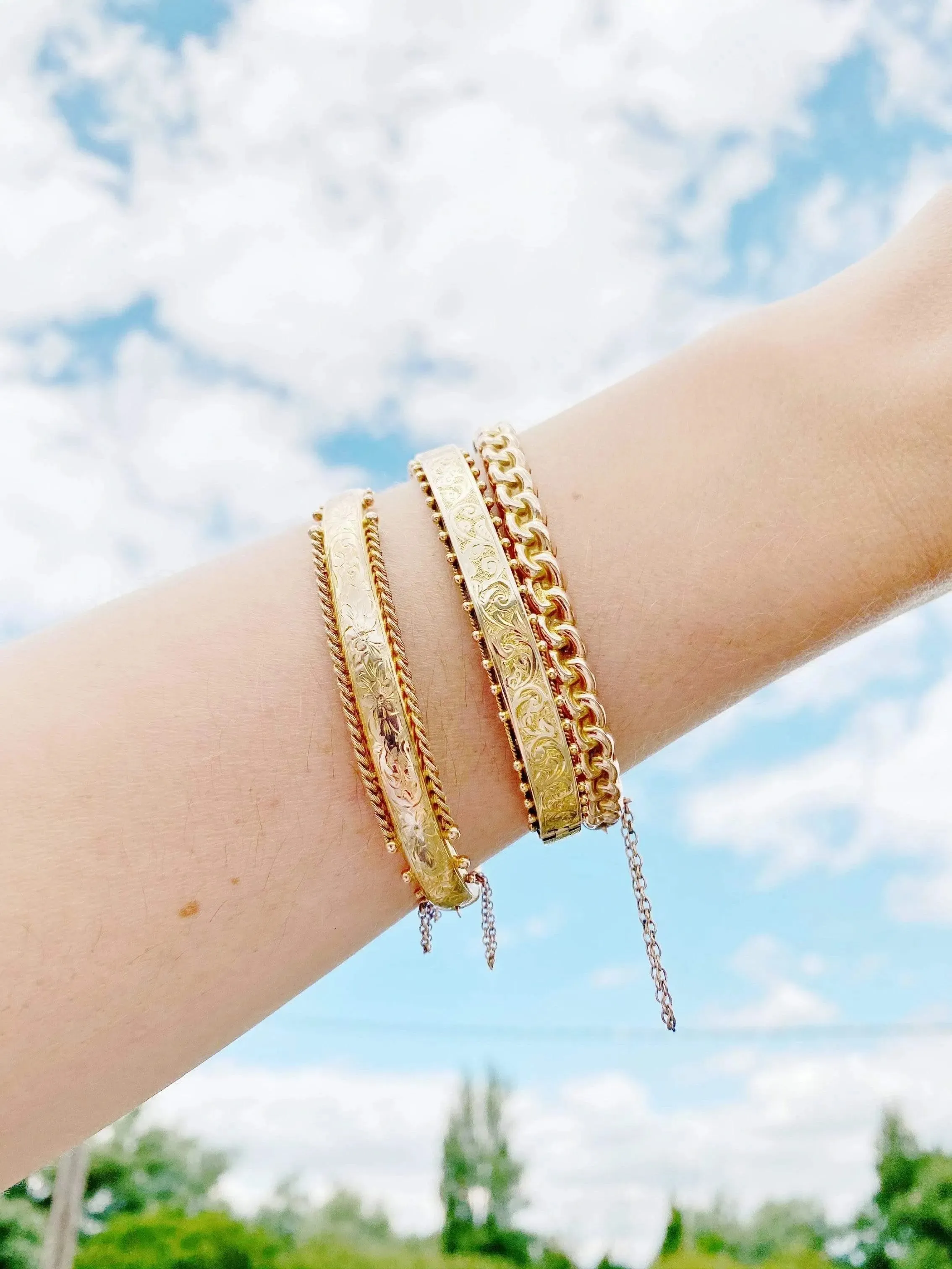 Antique Victorian 9ct Yellow Gold Rope Bangle Bracelet
