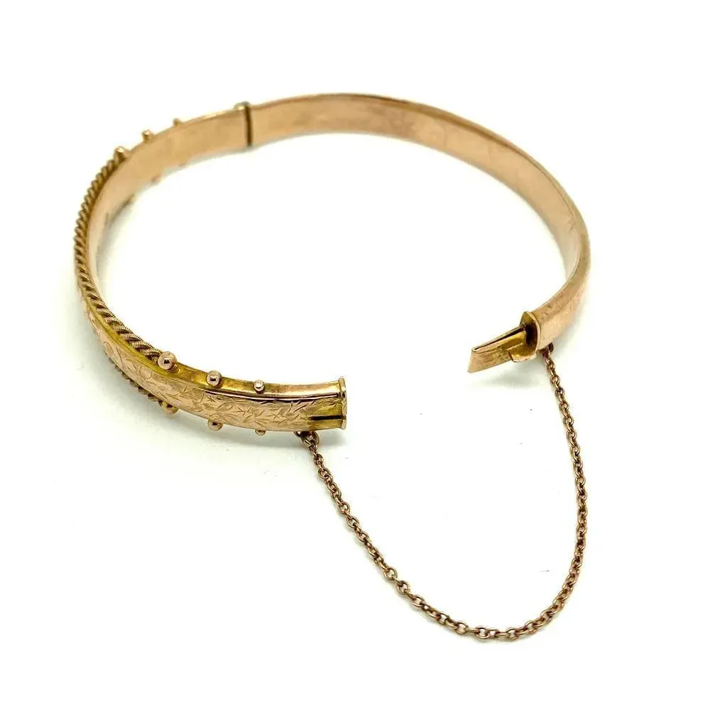 Antique Victorian 9ct Yellow Gold Rope Bangle Bracelet