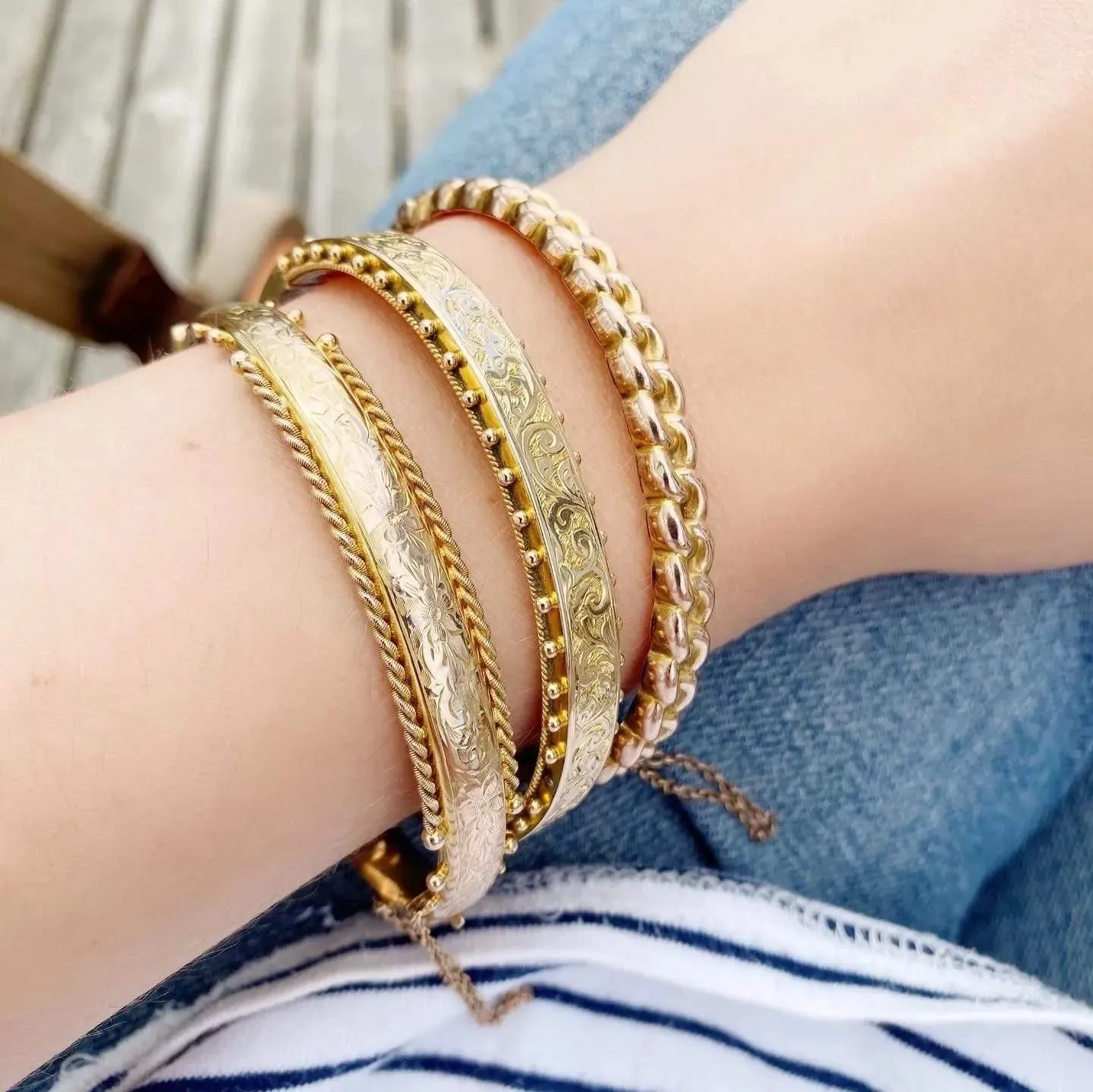 Antique Victorian 9ct Yellow Gold Rope Bangle Bracelet