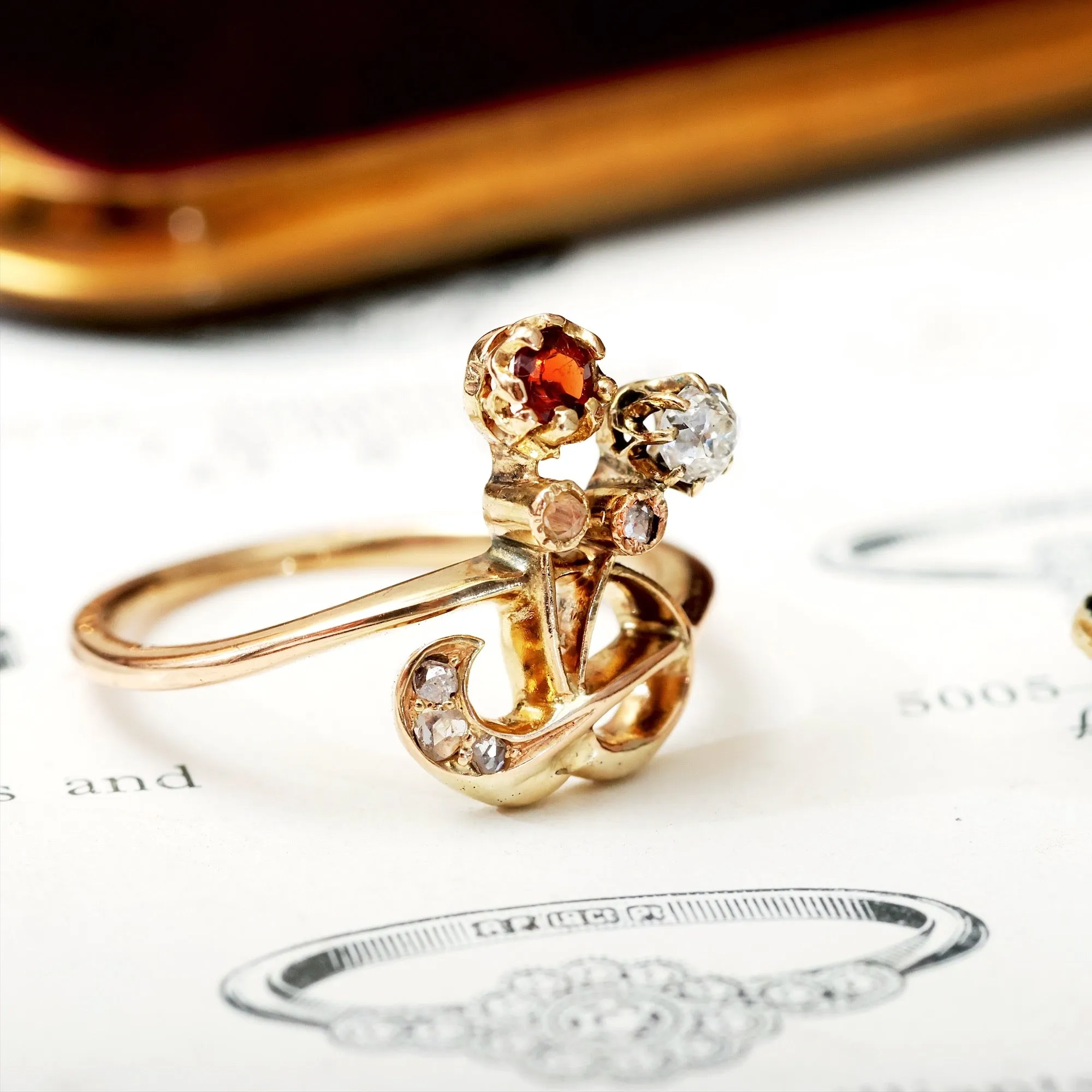 Antique Whimsy! Art Nouveau Diamond & Garnet Ring