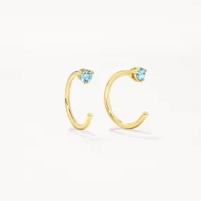 Aquamarine March Birthstone Hook Stud Earrings in 10k Gold