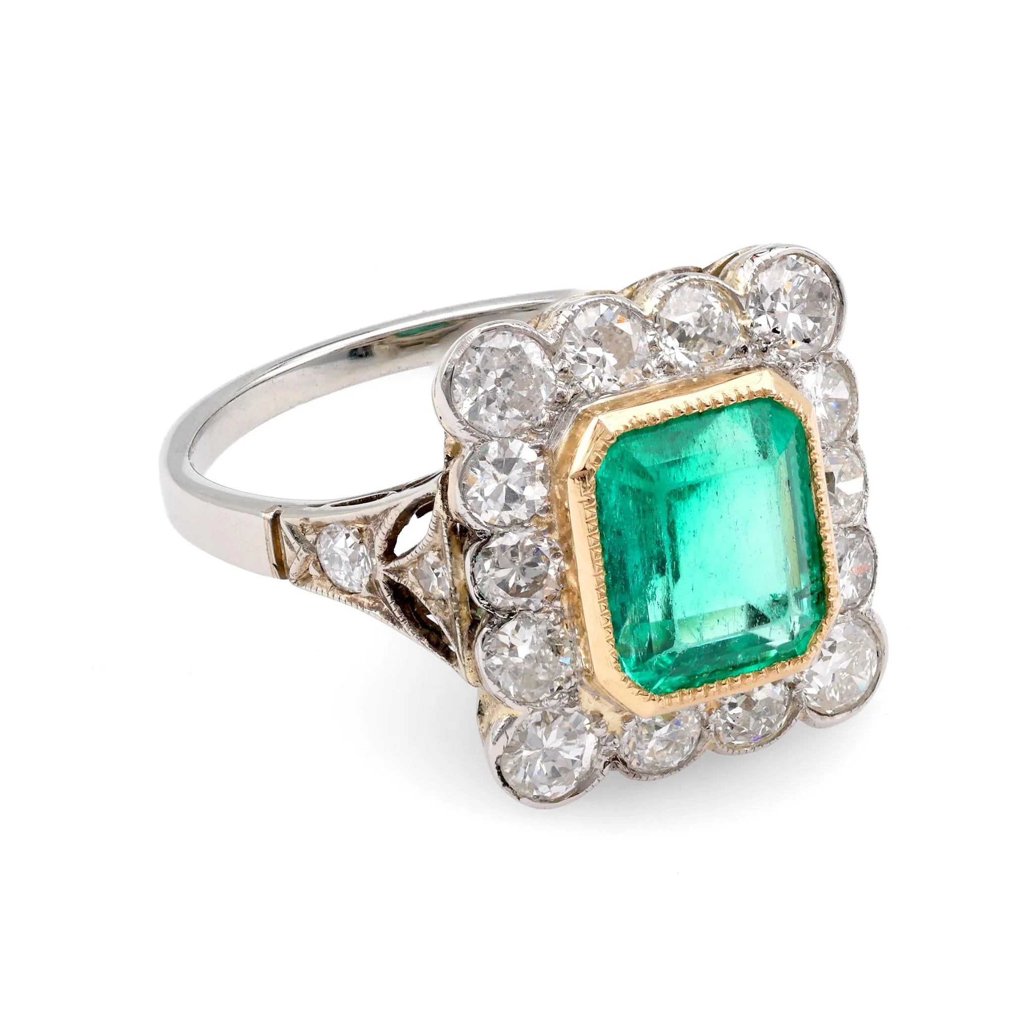 Art Deco Inspired GIA 1.4 Carat Emerald Diamond Cluster Ring