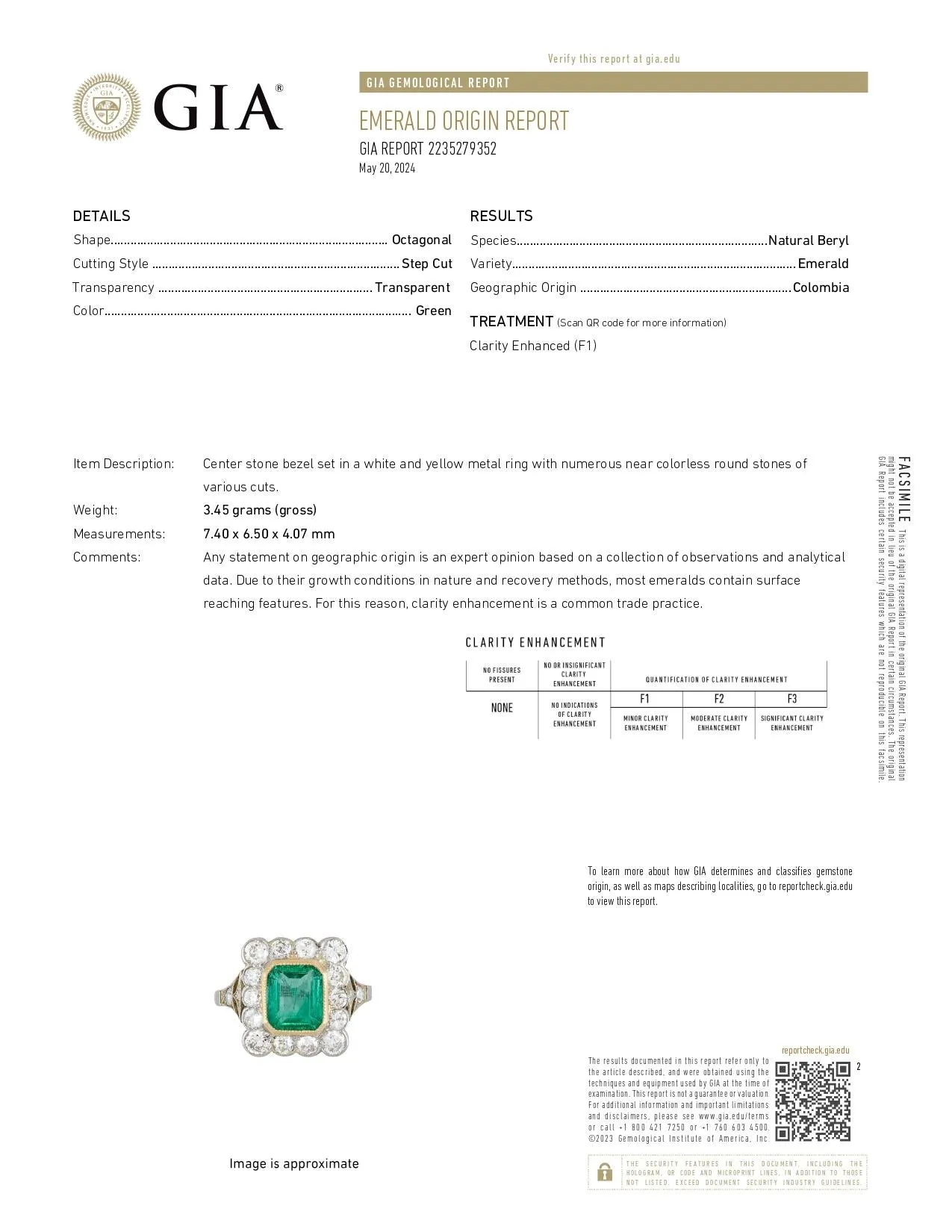Art Deco Inspired GIA 1.4 Carat Emerald Diamond Cluster Ring