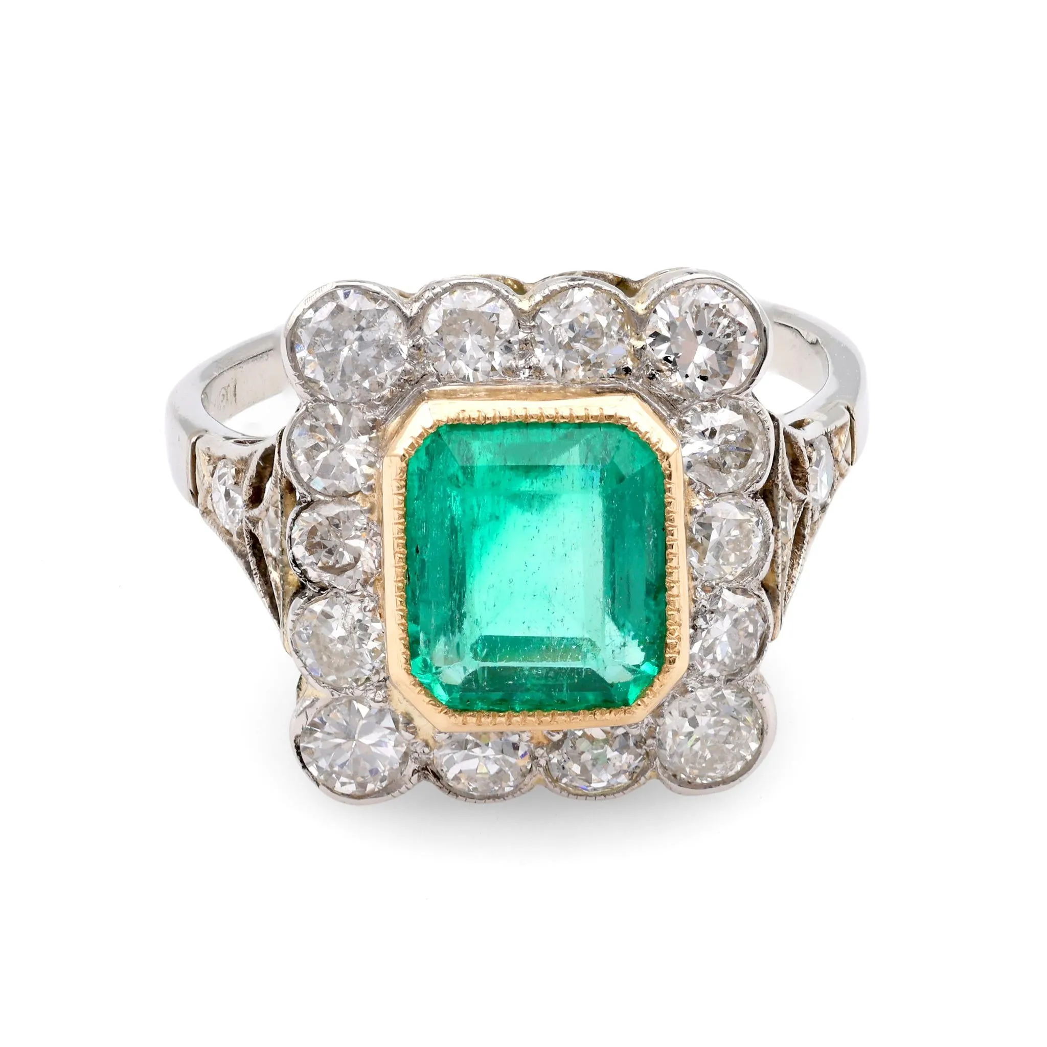 Art Deco Inspired GIA 1.4 Carat Emerald Diamond Cluster Ring
