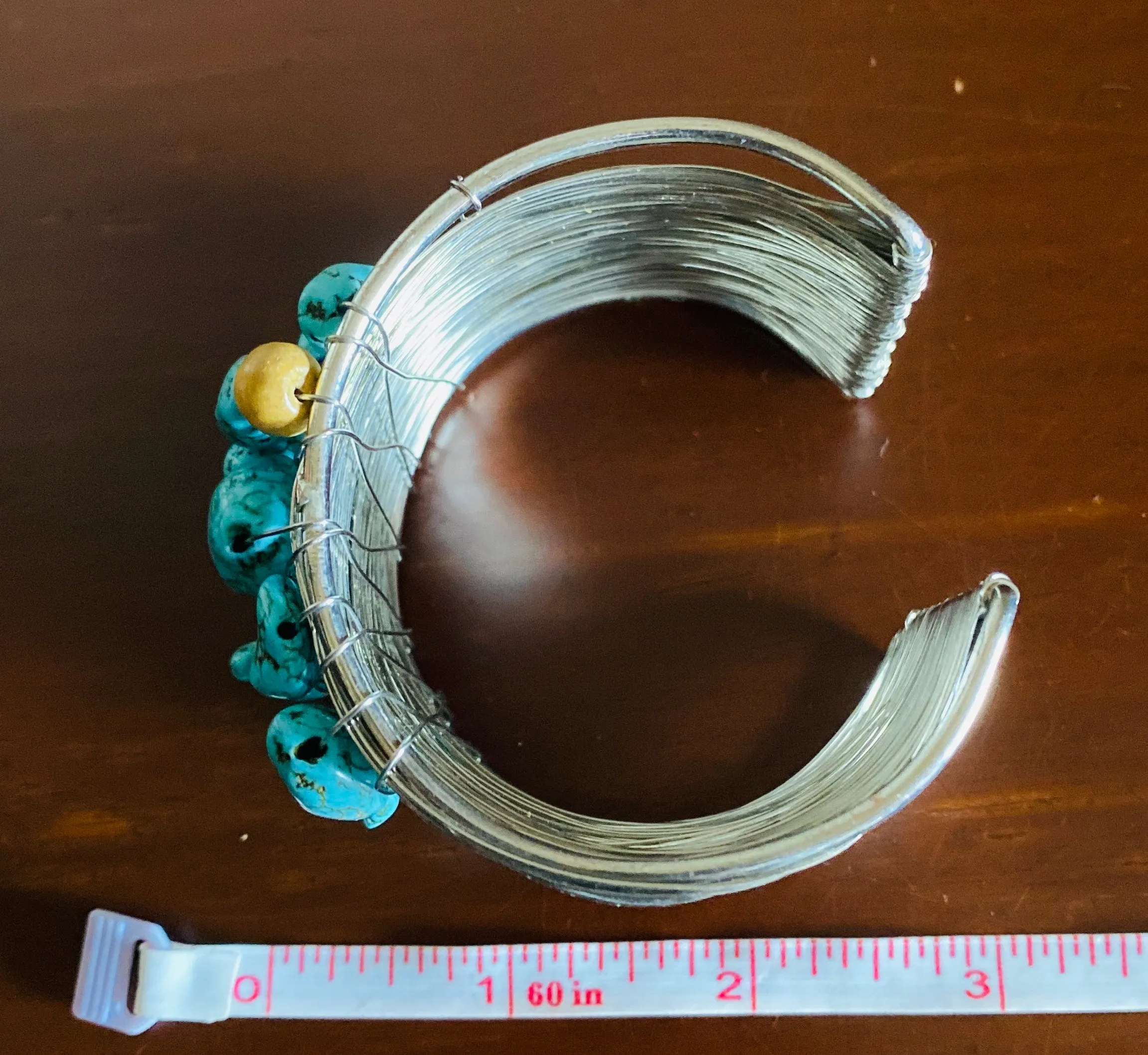 Artisan Blue Silver Tone FauxTurquoise Stone Beaded Wide Cuff Fashion Bracelet