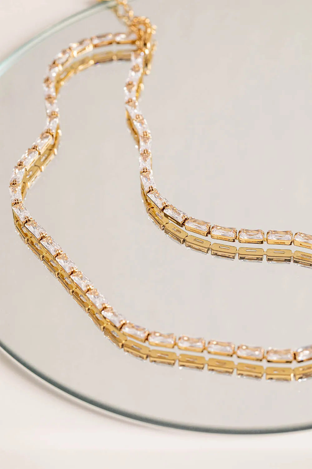 Baguette Tennis Necklace 14K Gold Plated
