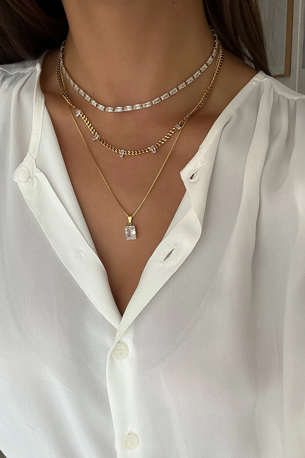 Baguette Tennis Necklace 14K Gold Plated