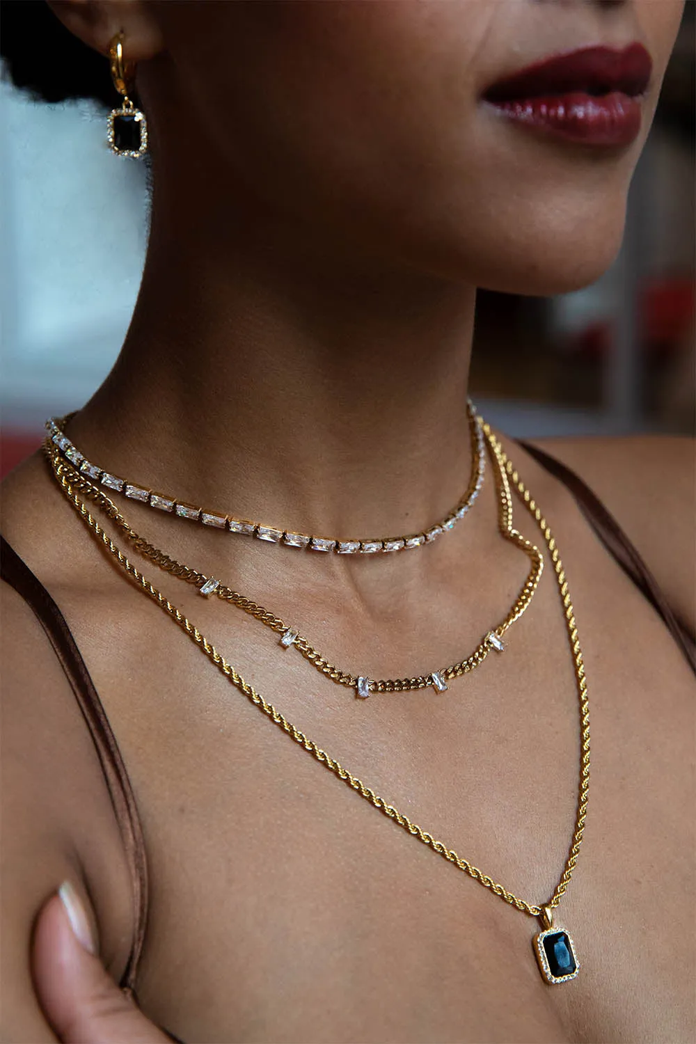 Baguette Tennis Necklace 14K Gold Plated