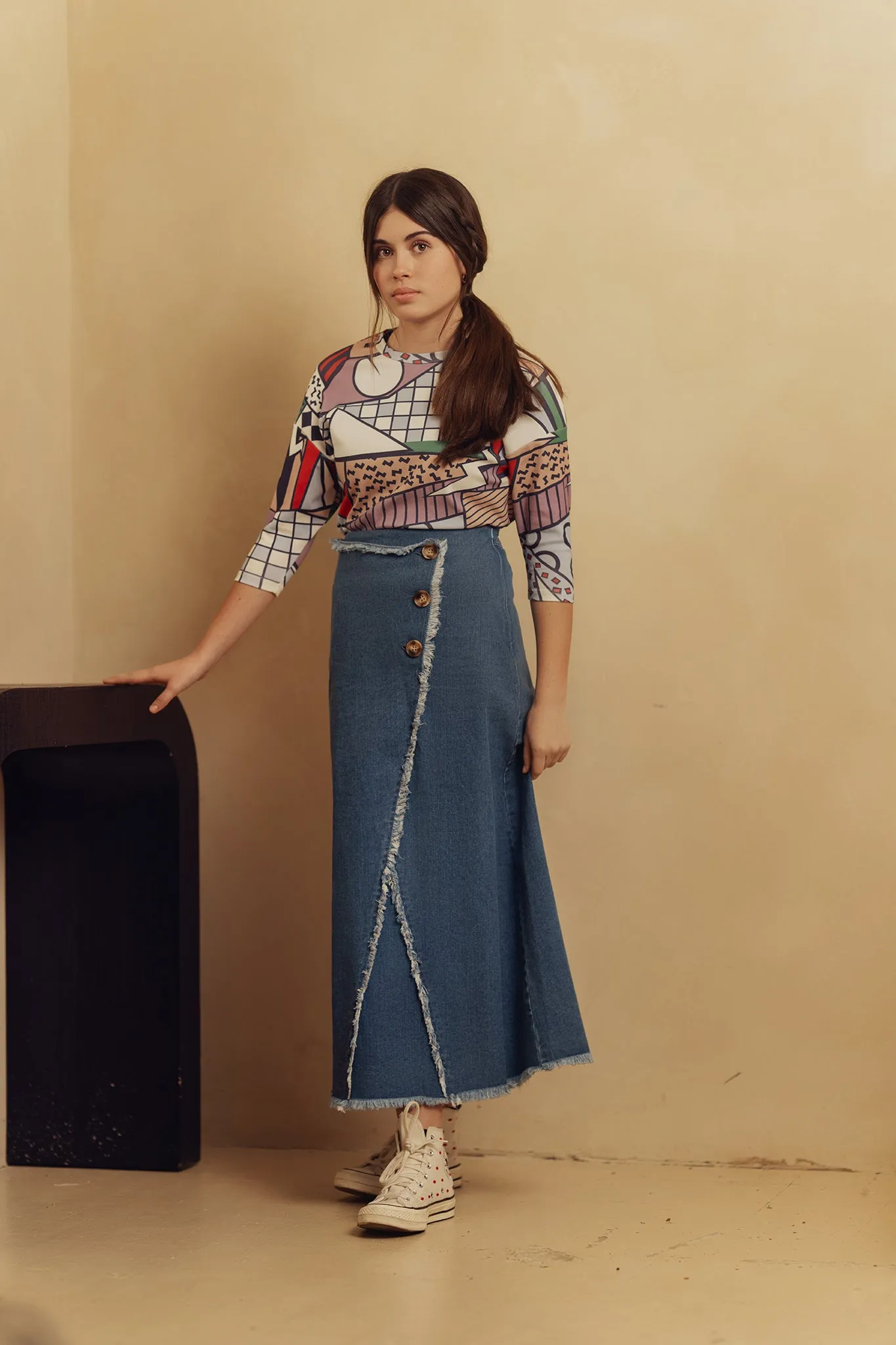 BAMBOO MULTI COLORED ABSTRACT PRINT TOP [FINAL SALE]