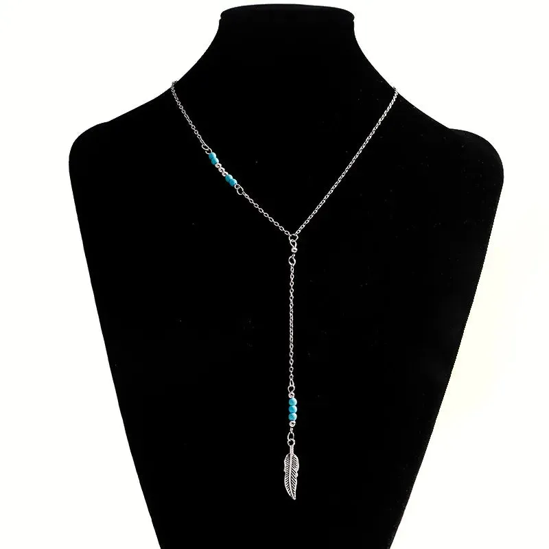 Bead New Green Leaf Tassel Statement Gem Fashion Feathers Chain Jewelry Bohemian Pendant Long Necklace