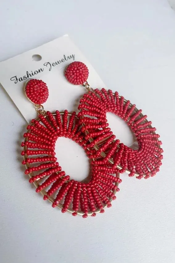 Beaded Round Circle Earrings