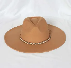 Beaded Stiff Fedora Tan