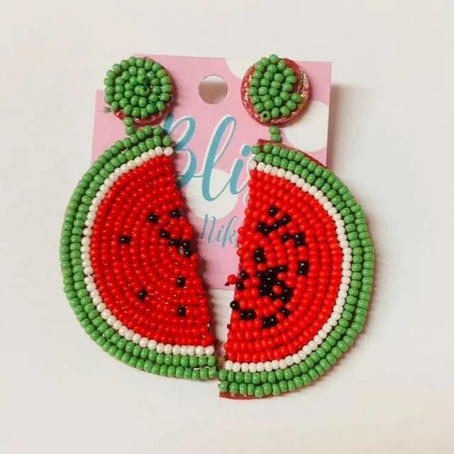 Beaded Watermelon Statement Earrings
