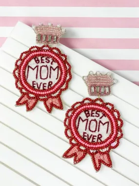 'Best Mom Ever' Award Beaded Dangle Earrings