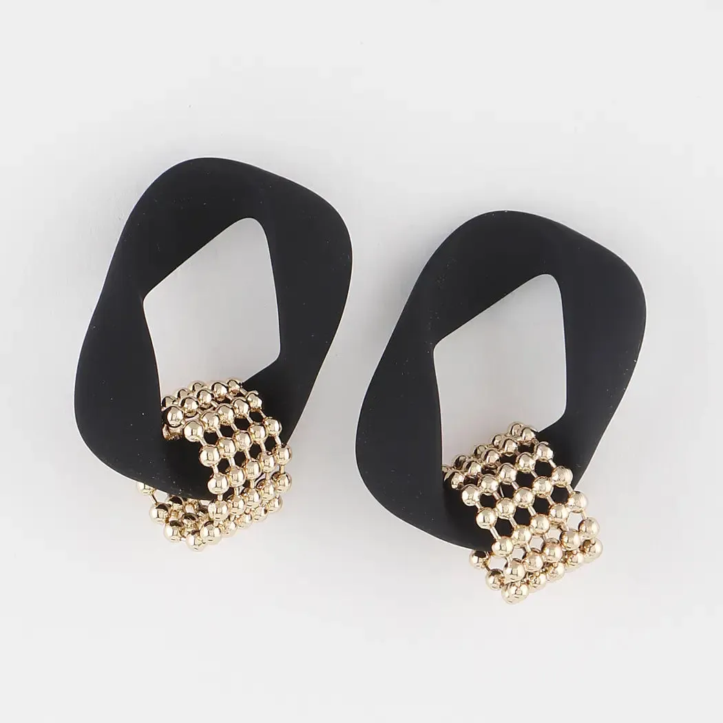 Black Form Beaded Earrings
