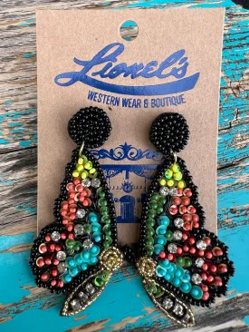 Black Multi Beaded Butterfly Earrings