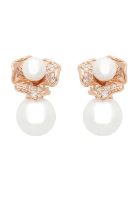 Blossom Double Pearl Earrings Rosegold