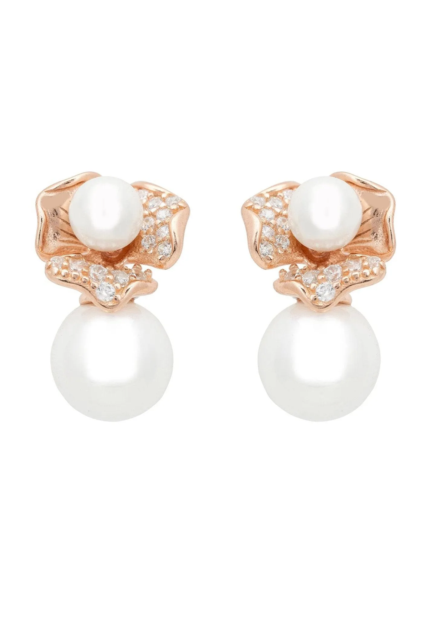 Blossom Double Pearl Earrings Rosegold