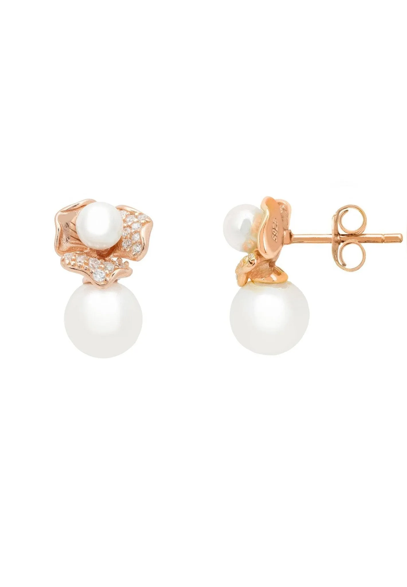 Blossom Double Pearl Earrings Rosegold