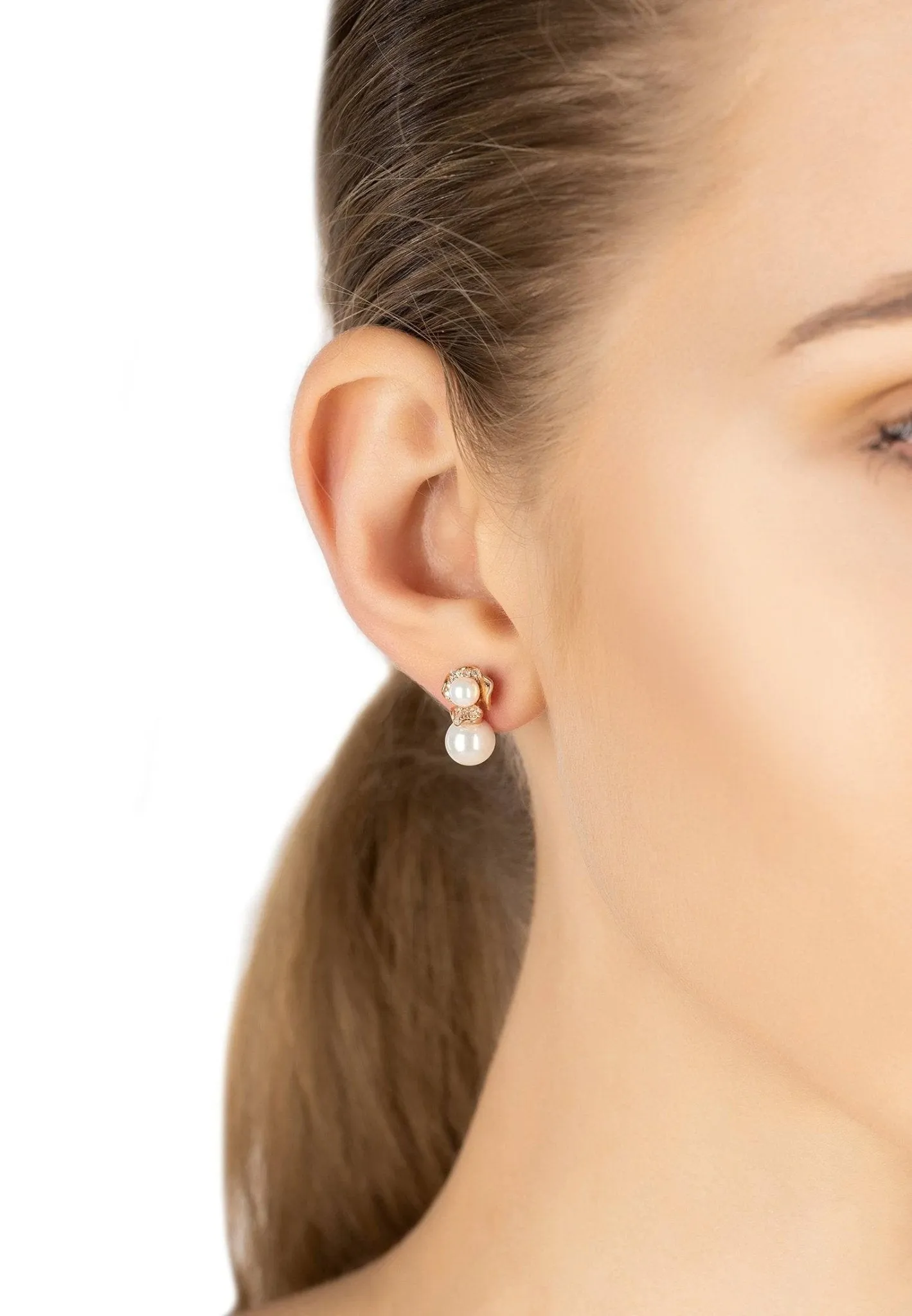Blossom Double Pearl Earrings Rosegold
