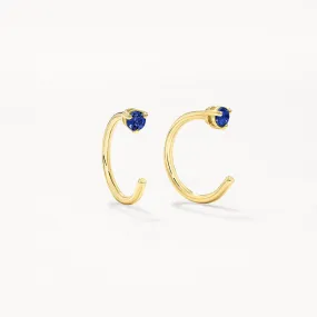 Blue Sapphire September Birthstone Hook Earrings in 10k Gold