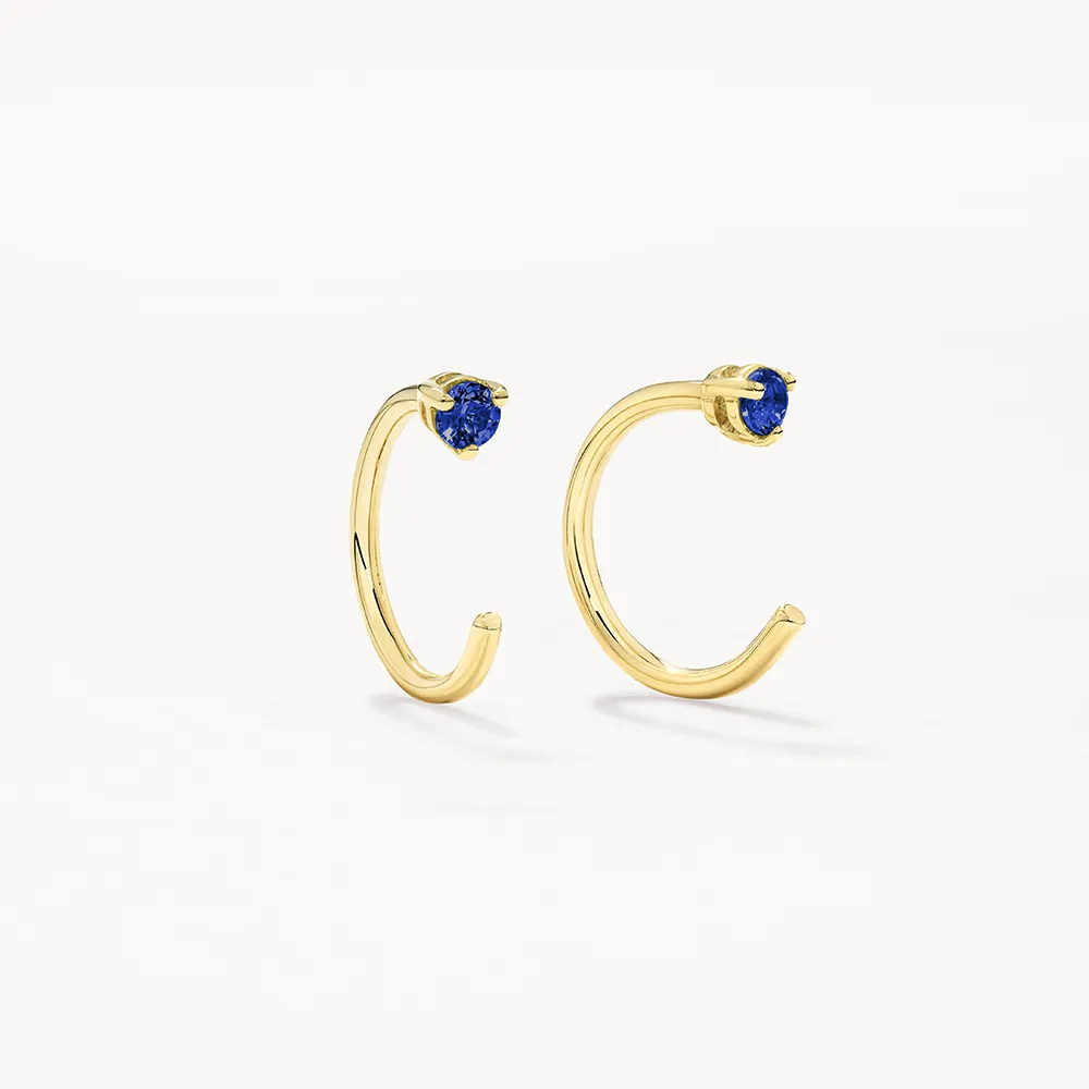 Blue Sapphire September Birthstone Hook Earrings in 10k Gold