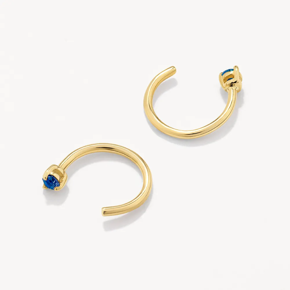 Blue Sapphire September Birthstone Hook Earrings in 10k Gold