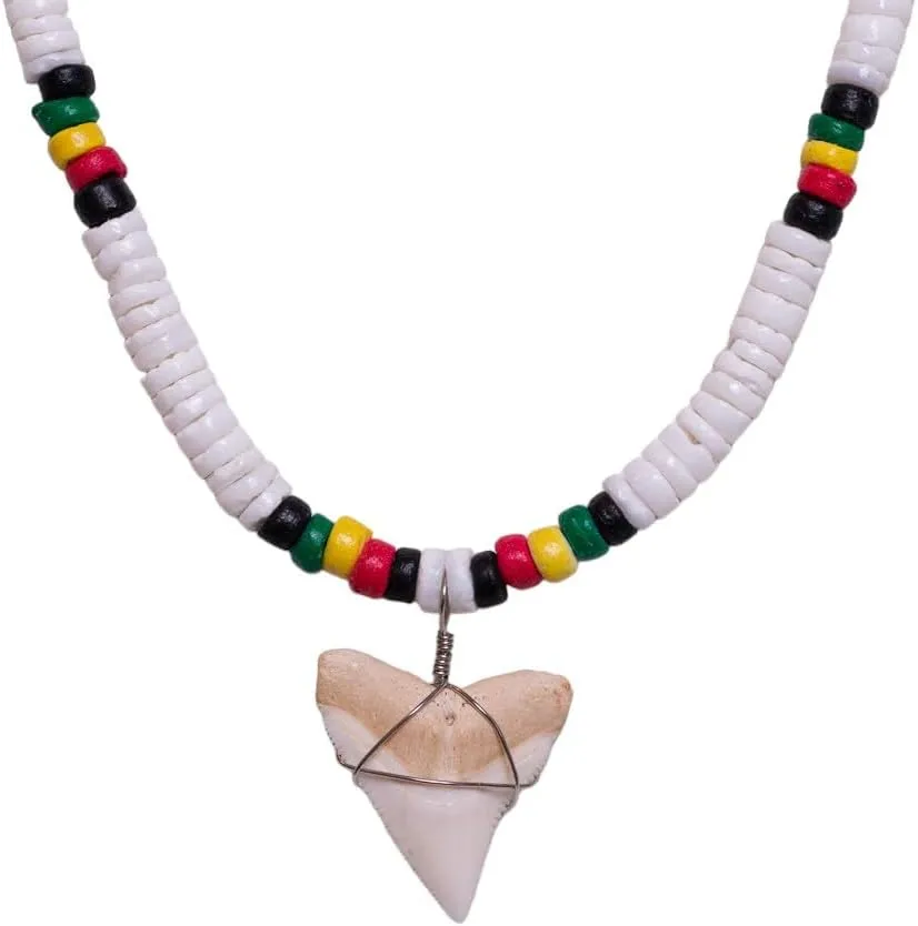 BlueRica Shark Tooth on Puka &Coconut Shell Beads Necklace (20" 4U)