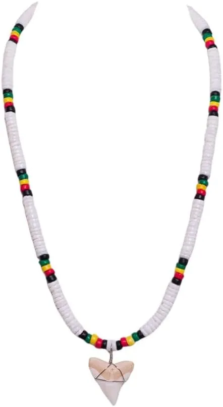 BlueRica Shark Tooth on Puka &Coconut Shell Beads Necklace (20" 4U)