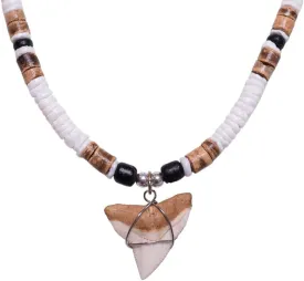 BlueRica Shark Tooth on Puka Shell Beads Necklace (18" 3U)