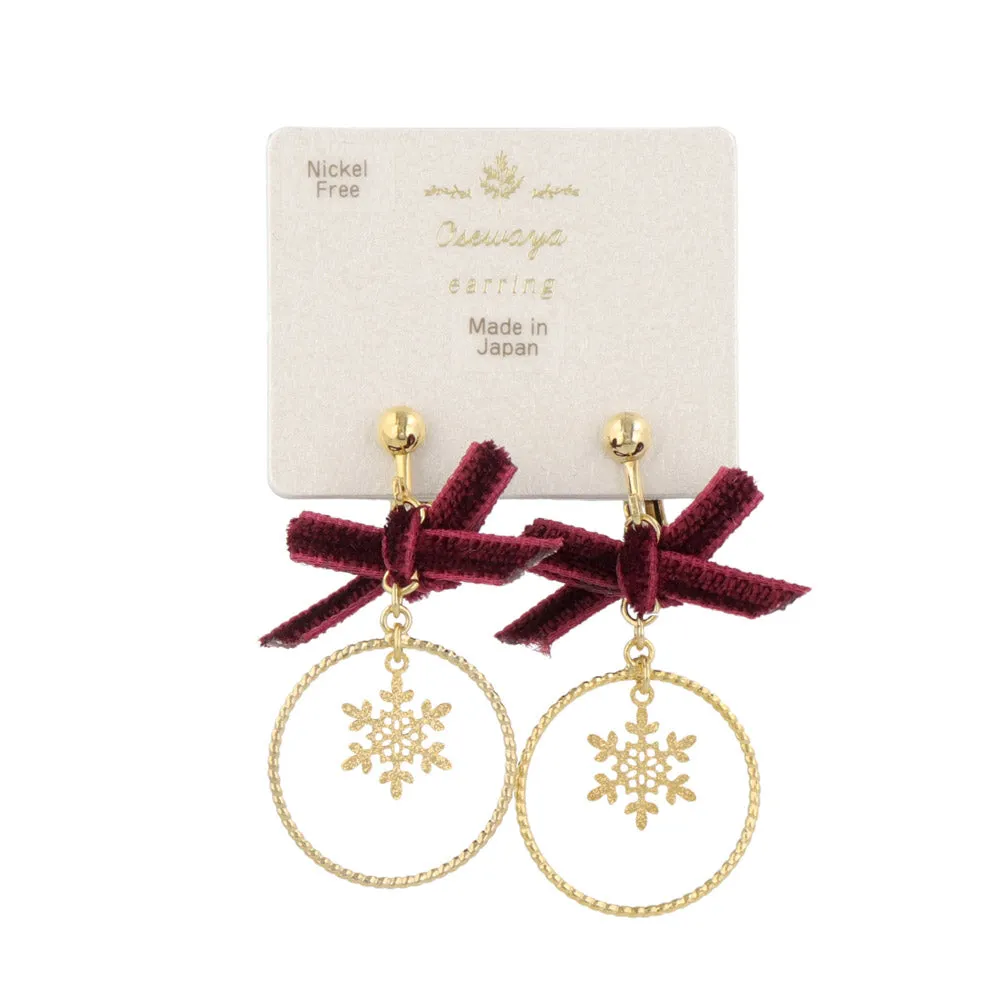 Bow and Snowflake Clip On Earrings