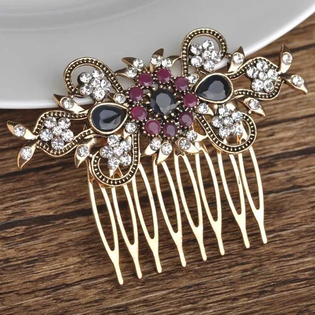 Bridal Wedding Hair Accessories Red Crystal Flower Hair Comb