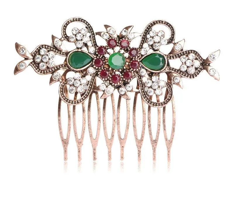Bridal Wedding Hair Accessories Red Crystal Flower Hair Comb