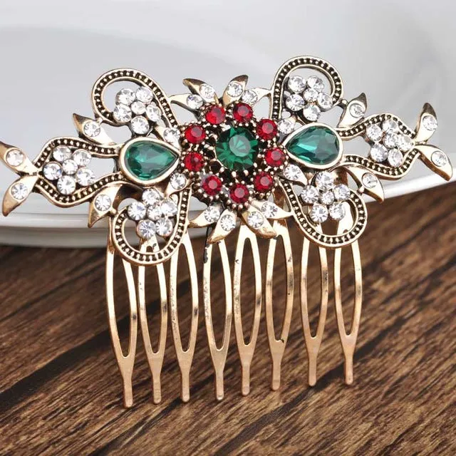 Bridal Wedding Hair Accessories Red Crystal Flower Hair Comb