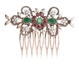 Bridal Wedding Hair Accessories Red Crystal Flower Hair Comb