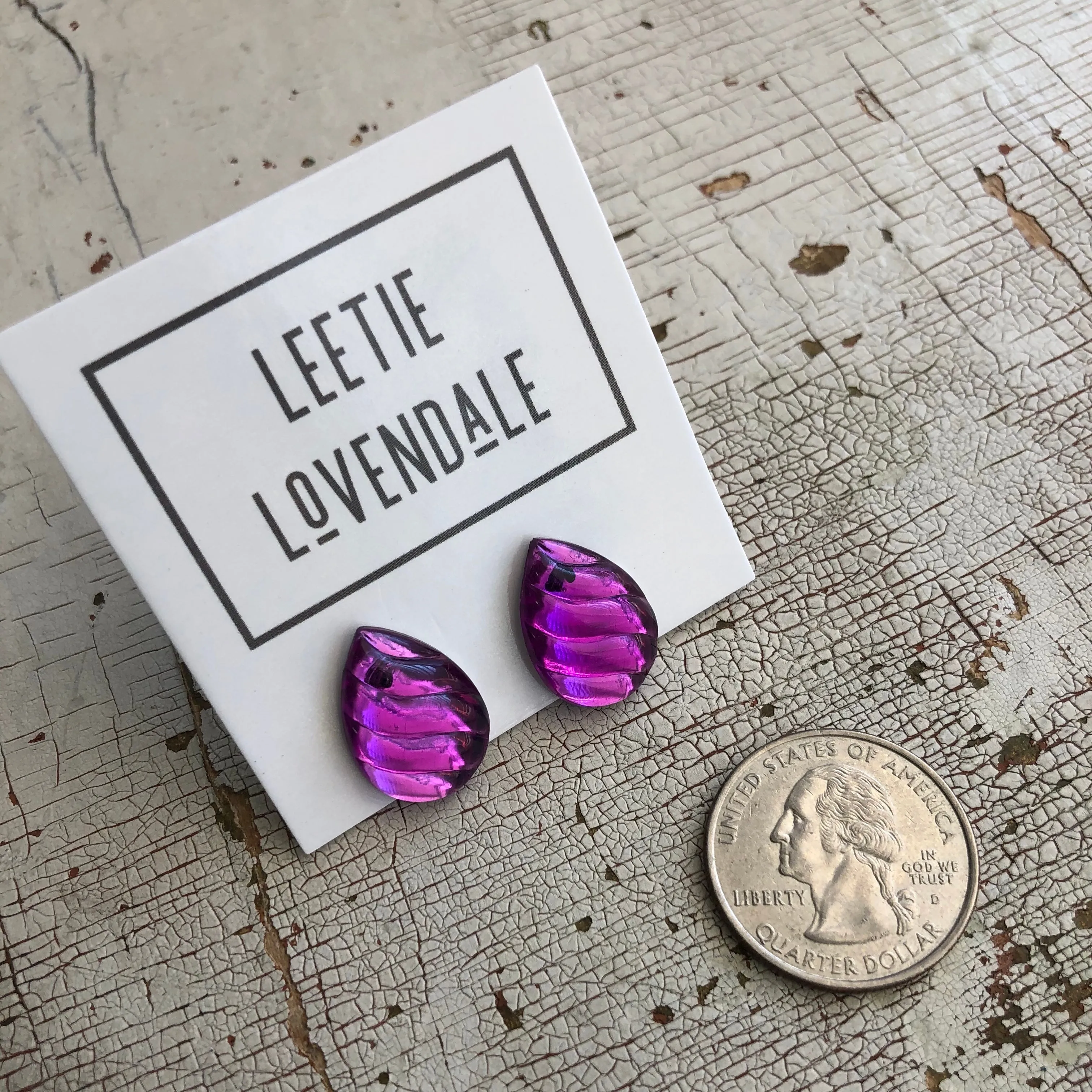 Bright Purple Swirled Teardrop Stud Earrings