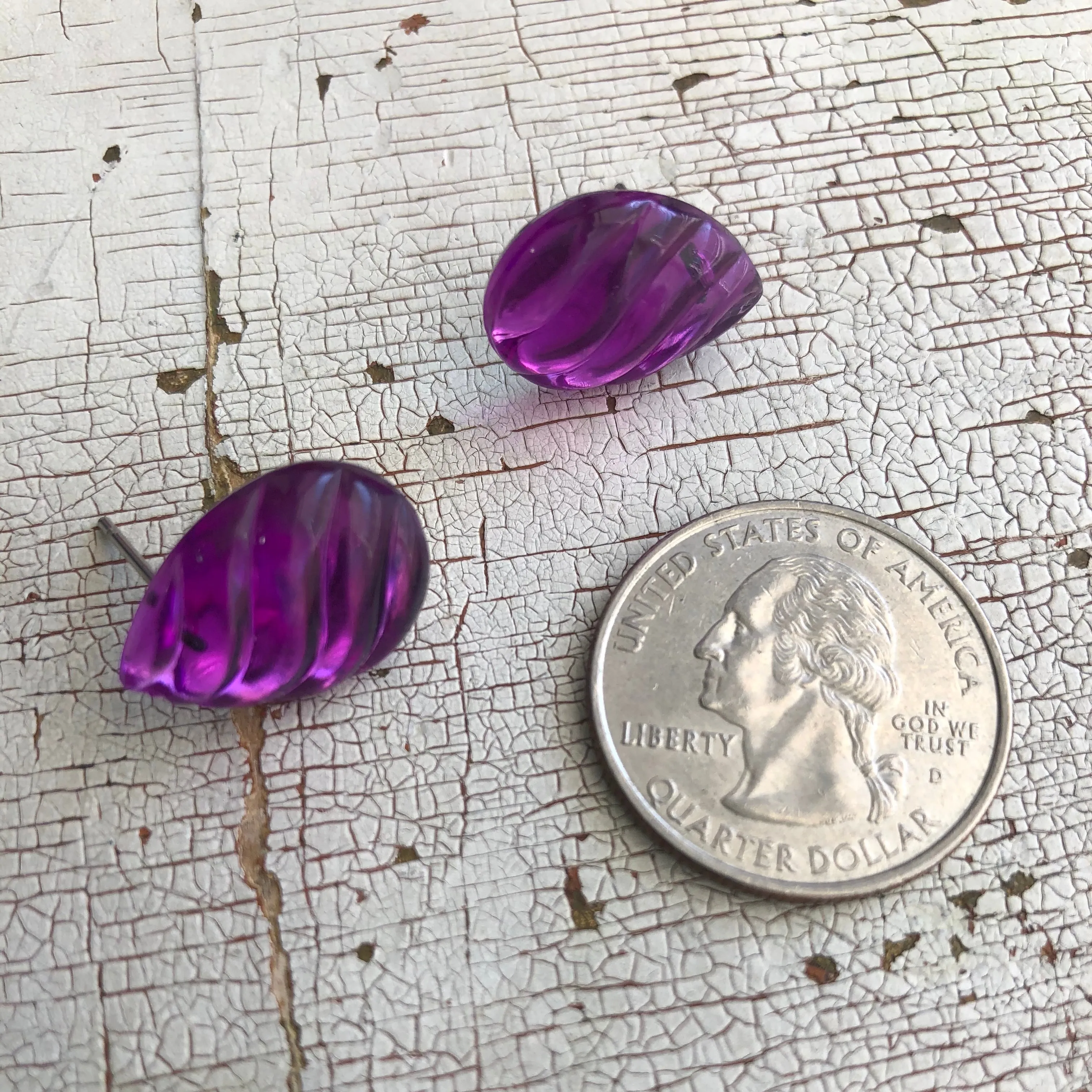 Bright Purple Swirled Teardrop Stud Earrings